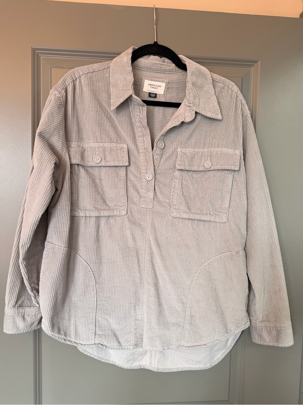 American Eagle Outfitters Light Gray Corduroy Pullover Shirt